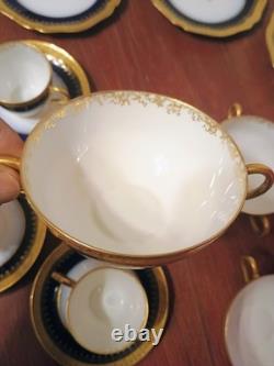 Wm Guerin Limoges 14 Pc Cobalt Blue Gold Gilt Cups & Saucers Set WOW