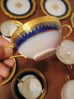 Wm Guerin Limoges 14 Pc Cobalt Blue Gold Gilt Cups & Saucers Set WOW