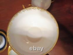 Wm Guerin Limoges 14 Pc Cobalt Blue Gold Gilt Cups & Saucers Set WOW
