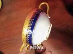 Wm Guerin Limoges 14 Pc Cobalt Blue Gold Gilt Cups & Saucers Set WOW