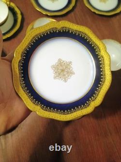 Wm Guerin Limoges 14 Pc Cobalt Blue Gold Gilt Cups & Saucers Set WOW