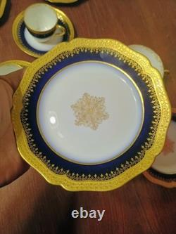 Wm Guerin Limoges 14 Pc Cobalt Blue Gold Gilt Cups & Saucers Set WOW