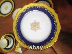 Wm Guerin Limoges 14 Pc Cobalt Blue Gold Gilt Cups & Saucers Set WOW