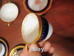 Wm Guerin Limoges 14 Pc Cobalt Blue Gold Gilt Cups & Saucers Set WOW