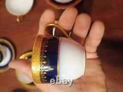 Wm Guerin Limoges 14 Pc Cobalt Blue Gold Gilt Cups & Saucers Set WOW