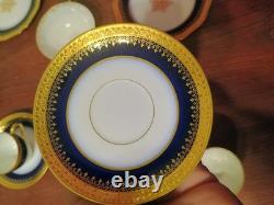 Wm Guerin Limoges 14 Pc Cobalt Blue Gold Gilt Cups & Saucers Set WOW