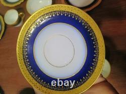 Wm Guerin Limoges 14 Pc Cobalt Blue Gold Gilt Cups & Saucers Set WOW