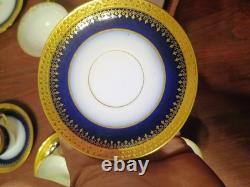 Wm Guerin Limoges 14 Pc Cobalt Blue Gold Gilt Cups & Saucers Set WOW