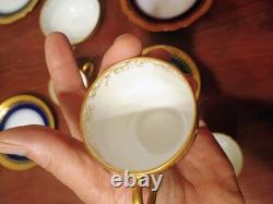 Wm Guerin Limoges 14 Pc Cobalt Blue Gold Gilt Cups & Saucers Set WOW