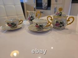 Wolfram Wiesau Bavaria Art Deco Tea Set c. 1928Pearl LustrePink RosesGold Gilt