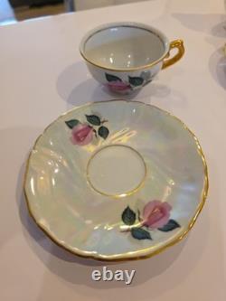 Wolfram Wiesau Bavaria Art Deco Tea Set c. 1928Pearl LustrePink RosesGold Gilt