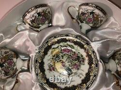 YGC Coffee Espresso Set 12 pcs, 6 Pers. Green Gold Porcelain New OVP + Gifts