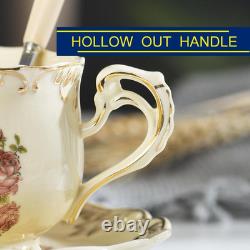 YOLIFE Tea Cups and Saucers Set of 6, 200 ML Vintage Pink Rose Ivory Porcelain T