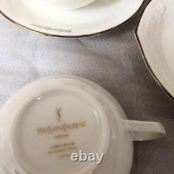 Yves Saint Laurent Cup and saucer set of 3 pampas grass gold logo branded