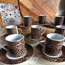 ZARA HOME Leopard Espresso Demitasse Cups Saucers Set of 8 Gold Trim Rare