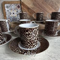 ZARA HOME Leopard Espresso Demitasse Cups Saucers Set of 8 Gold Trim Rare