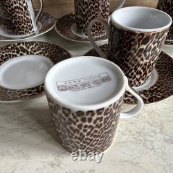 ZARA HOME Leopard Espresso Demitasse Cups Saucers Set of 8 Gold Trim Rare