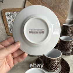 ZARA HOME Leopard Espresso Demitasse Cups Saucers Set of 8 Gold Trim Rare