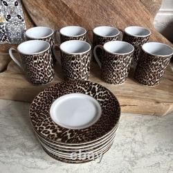 ZARA HOME Leopard Espresso Demitasse Cups Saucers Set of 8 Gold Trim Rare