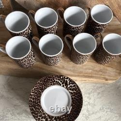 ZARA HOME Leopard Espresso Demitasse Cups Saucers Set of 8 Gold Trim Rare