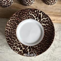 ZARA HOME Leopard Espresso Demitasse Cups Saucers Set of 8 Gold Trim Rare