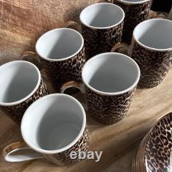 ZARA HOME Leopard Espresso Demitasse Cups Saucers Set of 8 Gold Trim Rare