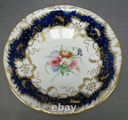 Zachariah Boyle Hand Painted Floral Cobalt & Gold Tea Cup & Saucer C. 1840s B