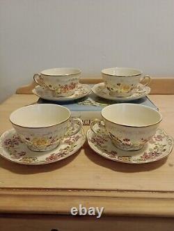 Zsolnay Pecs Hand painted Butterfly 24 carat gold tea set 4 cups and saucers